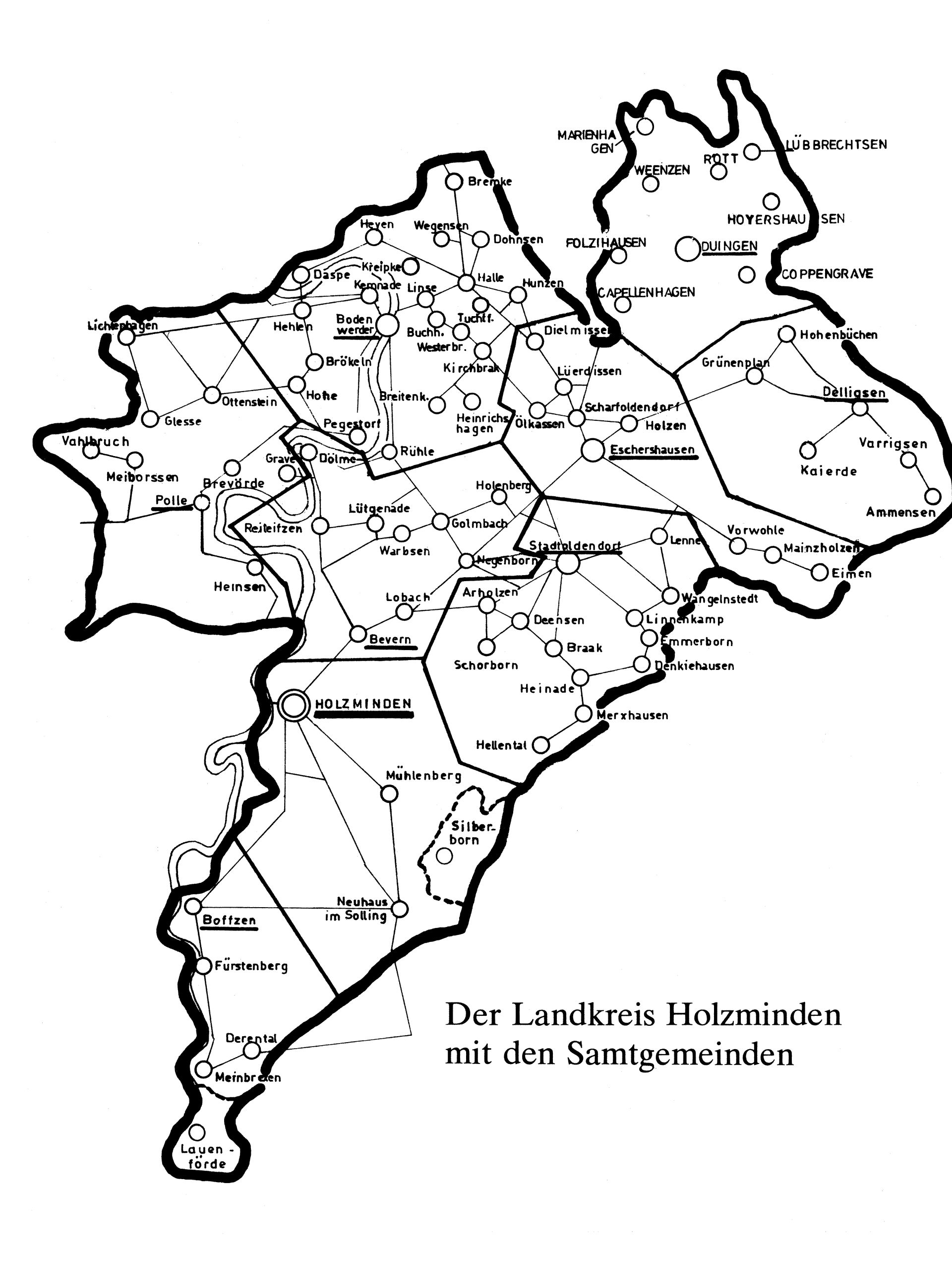 Karte des Landkreises Holzminden mit den Samtgemeinden